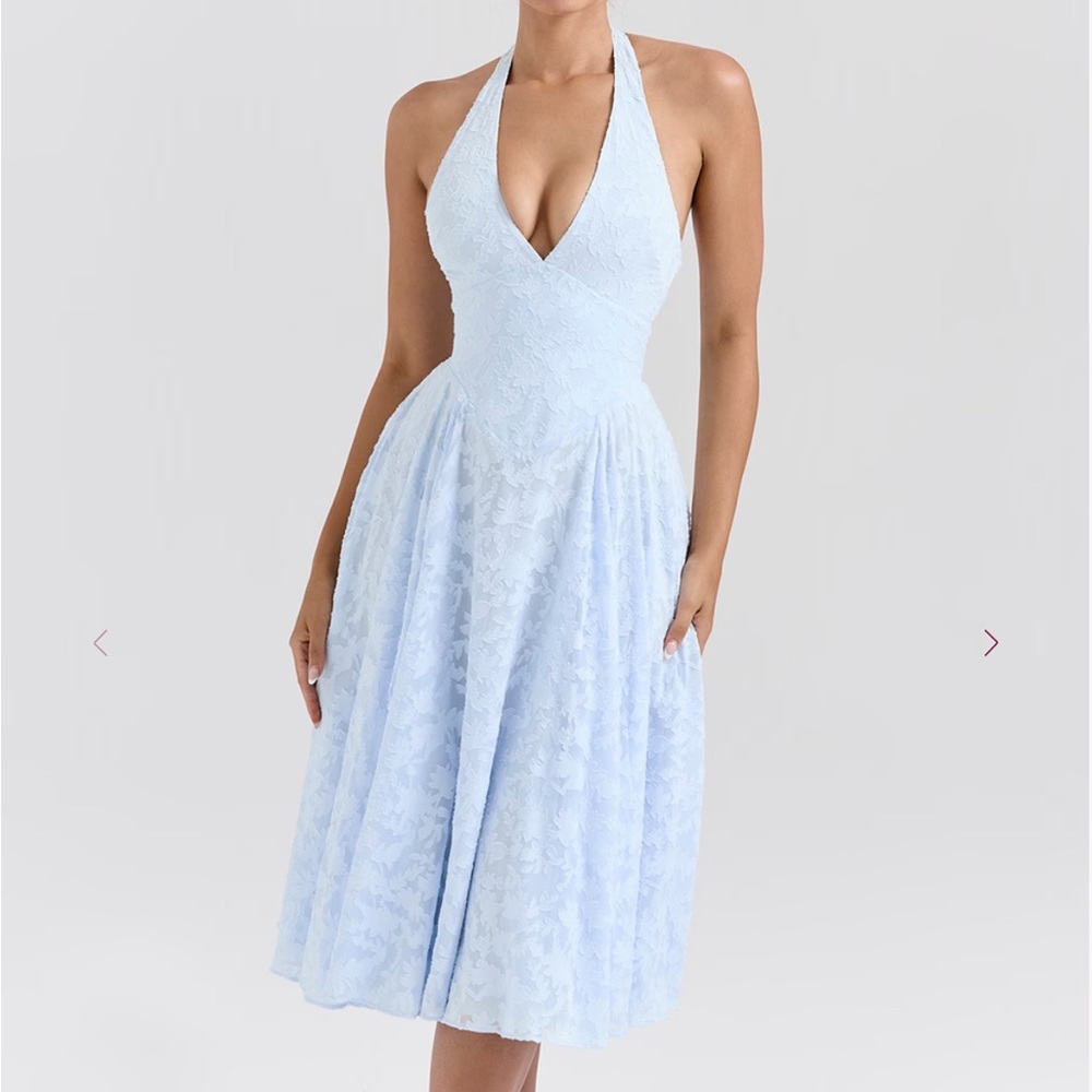 NWOT House of CB baby blue floral texture dress XL fuller cup - never worn